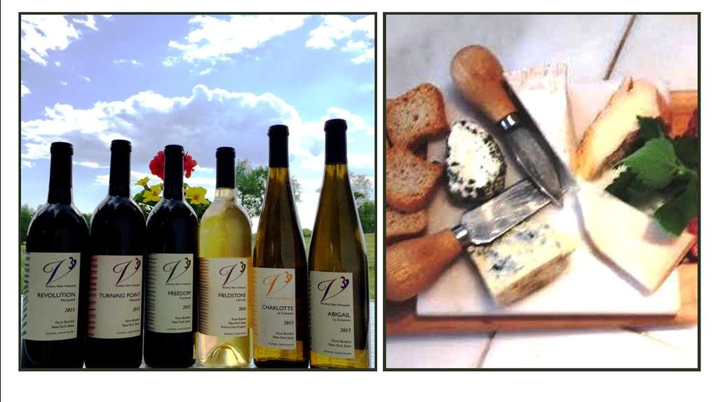 Wine and cheese pairing at Gardenworks Farm featuring Victory View Vineyard wines.