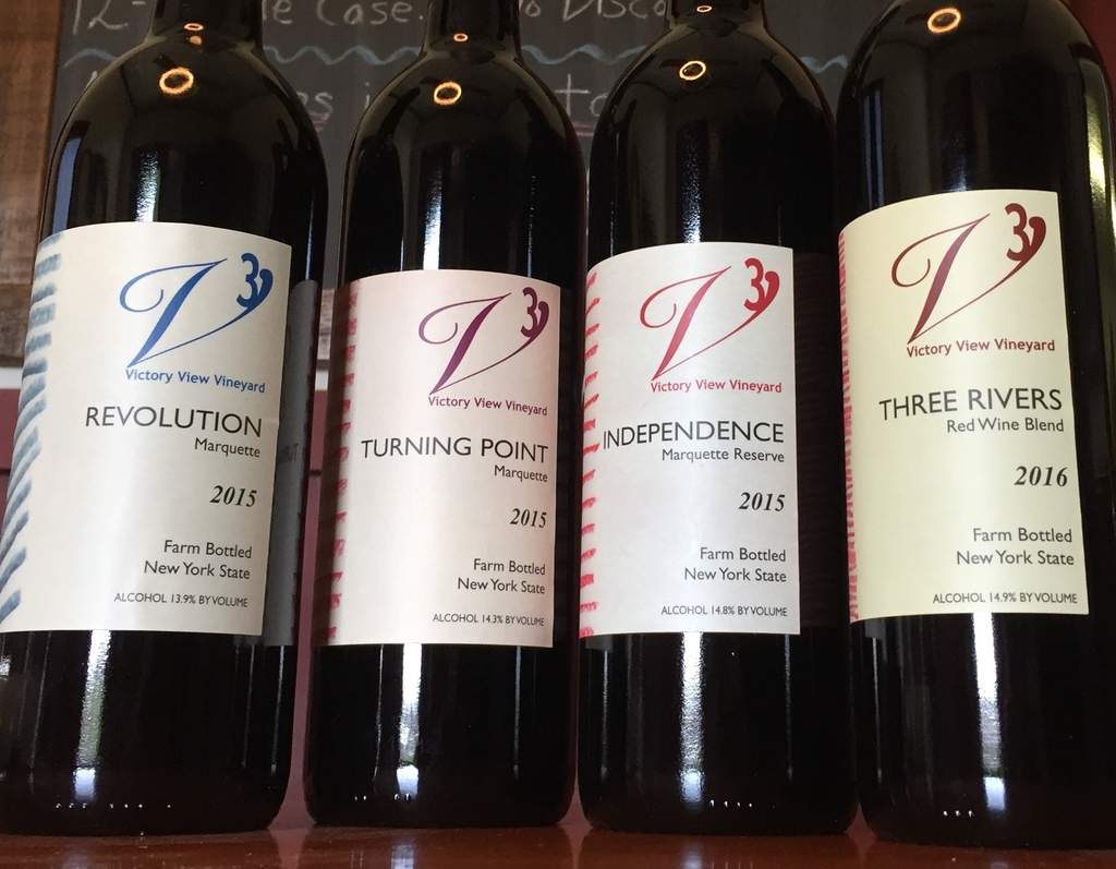 Bottles of Revolution, Turning Point, Independence and Three Rivers marquette wines.