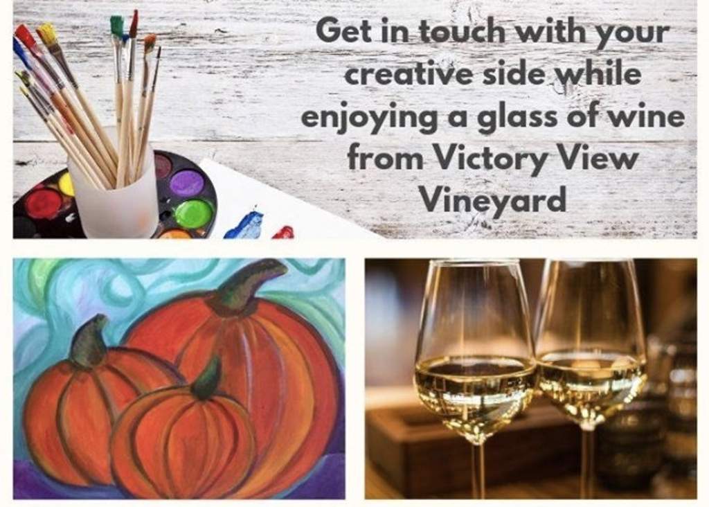 Paint and Partake Pumpkins in art and glasses of wine
