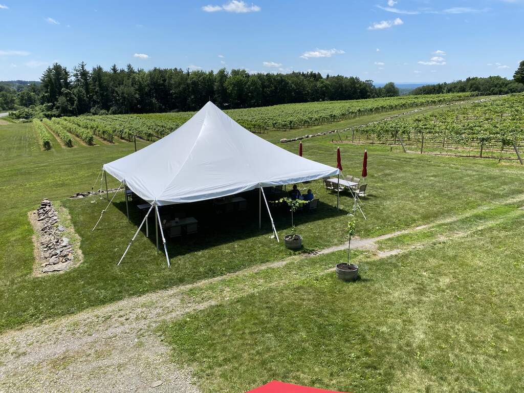 Victory View Vineyard Outside wine tastings overlooking the vineyard in a tent or at umbrella tables.