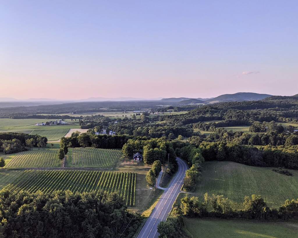 Bird's eye view of Victory View Vineyard in Easton, NY.